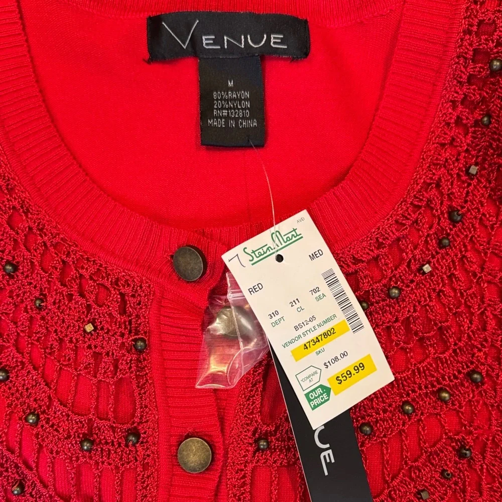 NWT Elegant Red Venue Beaded Women's Sweater